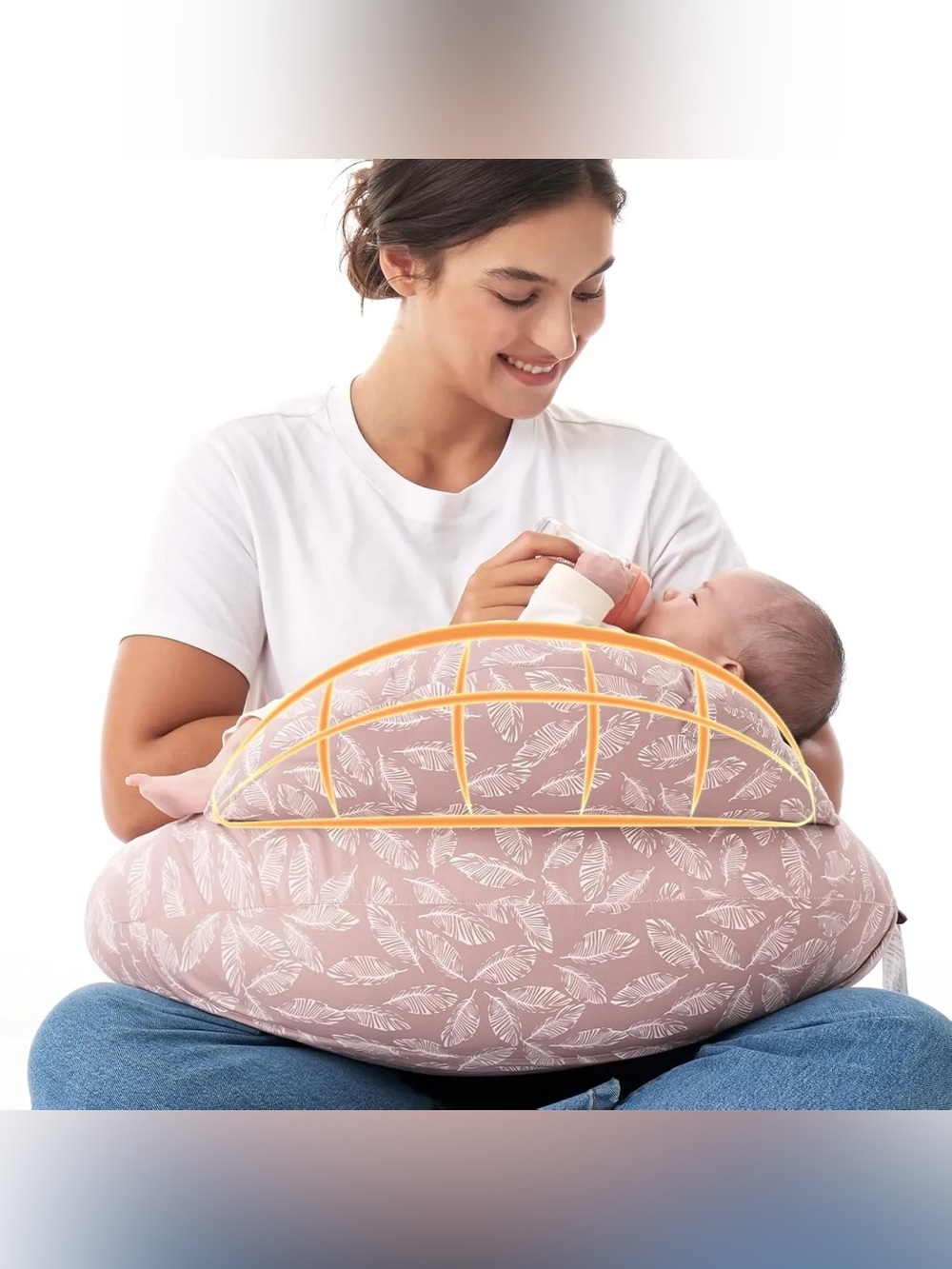 *NEW* Momcozy Nursing Pillow with Baby Support - Pink Feather Print